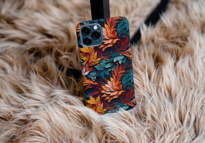 MagSafe Phone Case: iPhone 15 Pro Plus Pro Max, iPhone 14, 14 Plus, iPhone 14 Pro Max, iPhone 13, 13 mini, 13 Pro Max, Colorful Teal Leaves