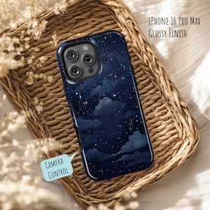 Clouds & Stars in Night Sky Phone Case: iPhone 16e 16 Pro Max 15 Plus MagSafe 14 13 12 11, Samsung Galaxy S25 Ultra S24, Pixel 9 9a 8 7
