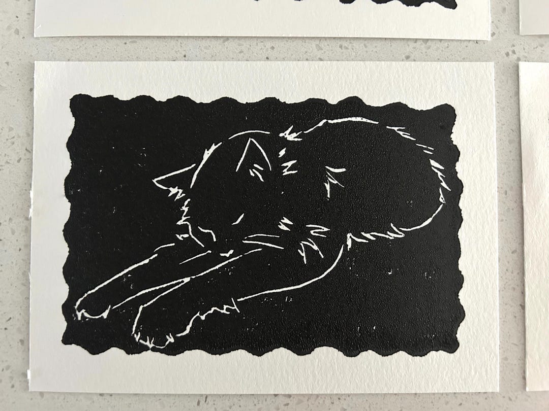 Linocut Original Black Cat Relief Print | Printmaking | Art Print - Etsy
