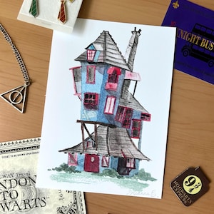 Weasley Burrow Watercolor Art Print: Harry Potter Fan Art (5x7 inch)