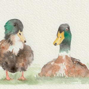 Ducks at the Pond| Watercolor| Art Print| Green| Painting| Gift| Card| Bedroom Decor| 5x7 inch