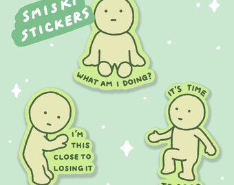 Relatable Green Guy Blind Box Stickers | Vinyl Waterproof Stickers for Bullet Journal, Planner, Laptop, Water Bottle, Phone Case, Deco