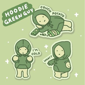 Hoodie Green Guy Blind Box Stickers | Vinyl Waterproof Stickers for Bullet Journal, Planner, Laptop, Water Bottle, Phone Case, Deco