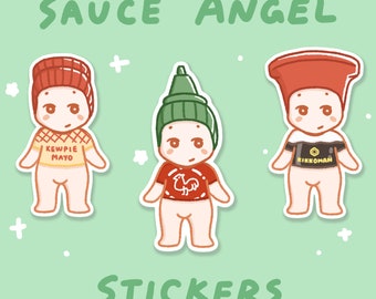 Angel Asian Sauce-Themed Vinyl Waterproof Stickers for Bullet Journal, Planner, Laptop, Water Bottle, Phone Case, Deco