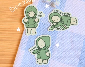 Hoodie Green Guy Stickers | Vinyl Waterproof Stickers for Bullet Journal, Planner, Laptop, Water Bottle, Phone Case, Deco