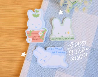 Bunny Self-Care Stickers | Vinyl Waterproof Stickers for Bullet Journal, Planner, Laptop, Water Bottle, Phone Case, Deco