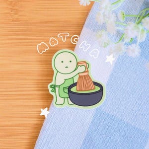 Green Guy Matcha Sticker | Vinyl Waterproof Sticker for Bullet Journal, Planner, Laptop, Water Bottle, Phone Case, Deco