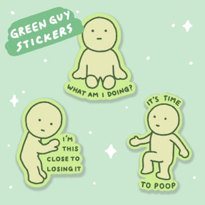 Relatable Green Guy Blind Box Stickers | Vinyl Waterproof Stickers for Bullet Journal, Planner, Laptop, Water Bottle, Phone Case, Deco