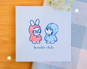 Hoodie Club Art Print | Wall Decor, Hand Drawn Illustration, Cozy Art Print, Cute Aesthetic Art, Wall Art