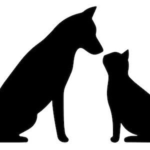 猫と犬のシルエット、動物愛好家、ペットの集まり、猫と犬の SVG、動物のロゴ、猫と犬のインスタント デジタル ダウンロード - Ai-EPS-PNG-SVG