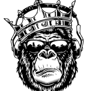 King Gorilla, gorilla with crown, monkey, animal, gorilla with headphones,  gorilla sunglasses, instant digital download - Ai-EPS-PNG-SVG