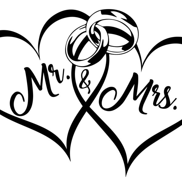 Wedding hearts, wedding bands, mr and mrs logo, new weds svg, Wedding logo, heart logo, couple instant digital download - Ai-EPS-PNG-SVG