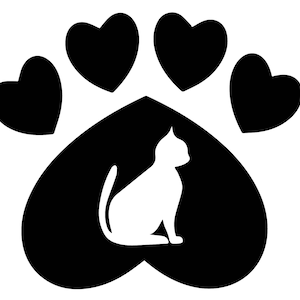 Paw cat heart, paw heart, cat lovers, paw sign, cat heart shape, instant digital download - Ai-EPS-PNG-SVG