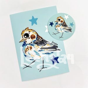 Snow bunting art / bird sticker / bird drawing / funny birds / wildlife stickers / waterbottle sticker / laptop decal / bird gifts