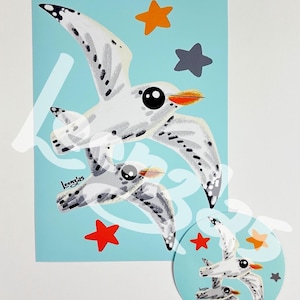 Seagull art / seagull sticker / seagull print / waterbottle sticker / bird sticker / shorebirds / seagulls / funny birds / wildlife art