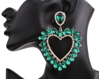 Oversize attractive Earrings,Green Earrings,Green Statement Earrings,Green Prom Earrings,Green crystal Earrings,Gift For Her