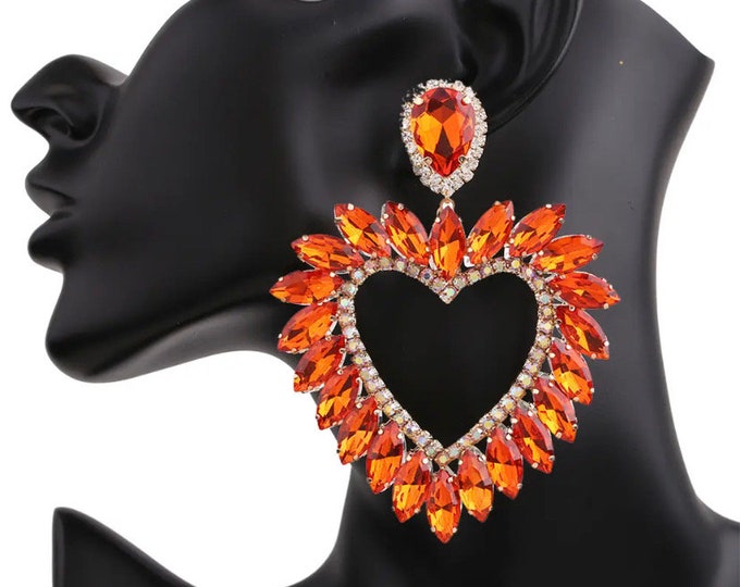 Oversize attractive Earrings,Orange Earrings,Orange Statement Earrings,Orange Prom Earrings,Orange crystal Earrings,Gift For Her
