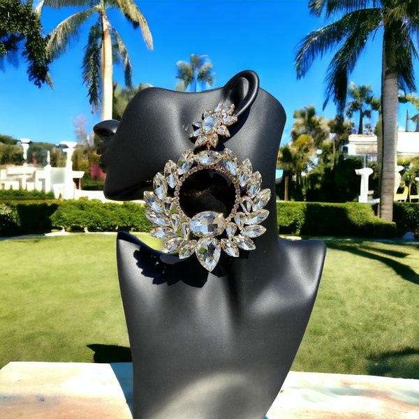 Oversized Statement Earrings | Silver Rhinestone Earrings | Silver Crystal Earrings | Statement Earrings | Prom Earrings | Gift For Her