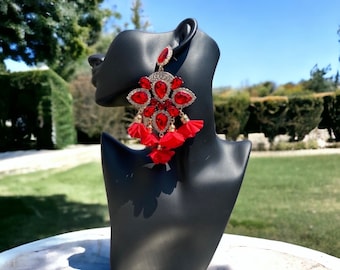 Red Earrings,Red Tassel Earrings, Red Earrings,Red Floral Earrings,Red Prom Earrings,Red Pageant Earrings,Gift for her
