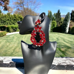 Red Crystal Earrings | Drop Earrings | Red Rhinestone Earrings | Statement Earrings | Handmade Earrings | Unique Earrings | Gift For Her