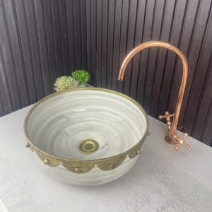 Hand-Painted Moroccan Ceramic Vessel Sink - Handmade Bathroom Basin Bowl