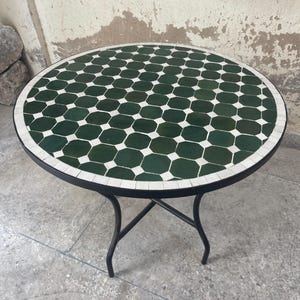 Green & white  Moroccan Mosaic Round Table Handmade , Handcrafted Round Moroccan Outdoor/ Indoor Mosaic, Custom Garden Patio Mosaic Table