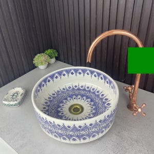 Hand-Painted Moroccan Ceramic Vessel Sink: Floral Wash Basin