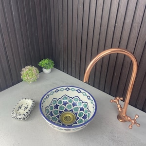 Amazing Handcrafted Ceramic Vessel Sink- Hand-Painted Moroccan ceramic Sink- Custom Made Vessel Sink - Handmade Bathroom Ceramic Bowl Basin