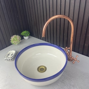 Hand-Painted Moroccan Ceramic Sink: Blue Floral Wash Basin