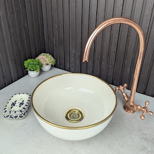Hand-Painted Moroccan Ceramic Sink: Floral Vessel Bowl, 14k Light Pink