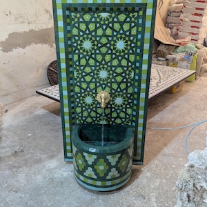 Handmade Moroccan Zellige Fountain: Rustic Mosaic Garden Decor