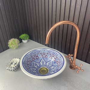 Amazing Hand-Painted Moroccan ceramic Sink - Handcrafted Ceramic Vessel Sink- Custom Made Vessel Sink - Handmade Bathroom Ceramic Bowl Basin