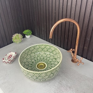 Hand-Painted Moroccan Ceramic Vessel Sink: Floral Bathroom Bowl