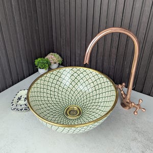 Hand-Painted Moroccan Ceramic Sink: Floral Bathroom Vessel Basin