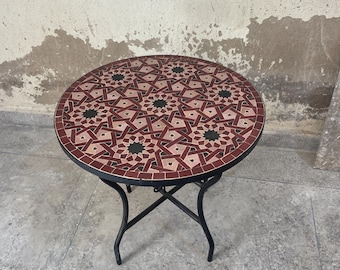 Handmade Moroccan Mosaic Table: Brown Zellige Tile, Custom Patio Decor Table