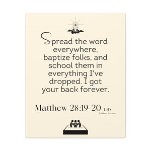 Bible verses Canvas Wall Art, Hood Bible Verses, Funny Bible verses Art, Polyester Canvas, Polyester Canvas Beige, Matthew 28:19-20