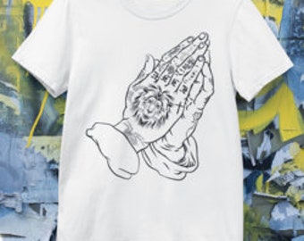 Praying Hands Tattoo Flash Art Print – Old School Ink Drawing
