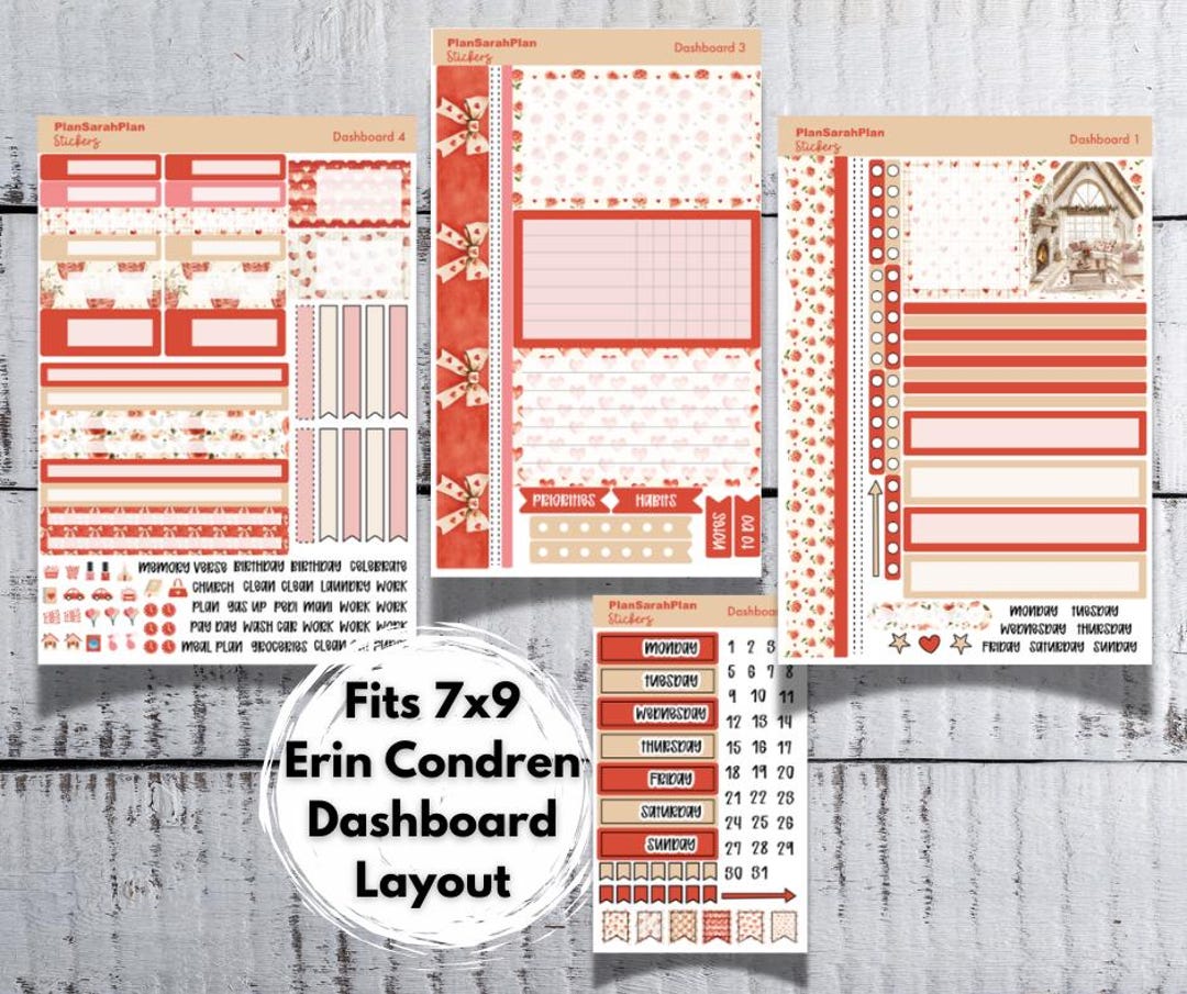 EC Dashboard LOVELY COTTAGE Weekly Sticker Kit for Erin Condren 7x9 ...