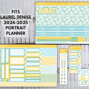 August 2024 Fresh as a Daisy Sticker Kit for Laurel Denise 2024-2025 PORTRAIT PLANNER Month View