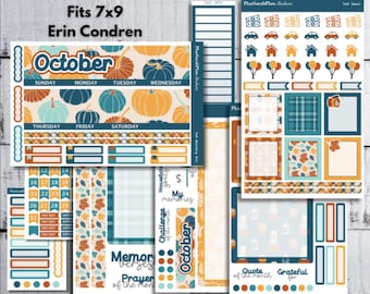 7x9 October Pumpkins Monthly Sticker Kit for EC LifePlanner | Month View | Dashboard | Notes Page
