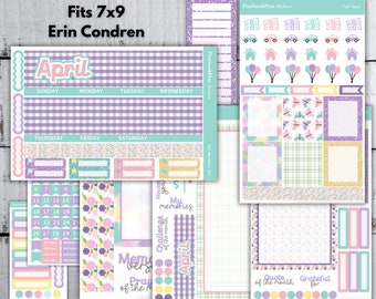 7x9 April Spring Shimmer Monthly Sticker Kit for EC LifePlanner | Month View | Dashboard | Notes Page