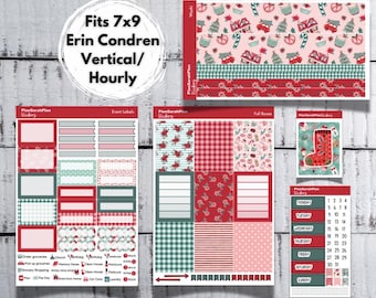 Vertical/Hourly HOMESPUN CHRISTMAS Sticker Kit for Erin Condren 7x9 LifePlanner