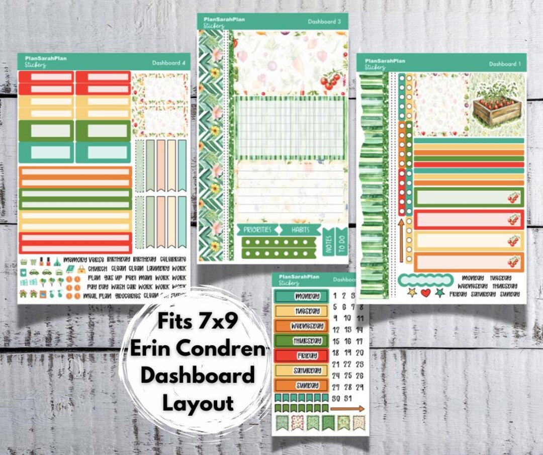 EC Dashboard SUMMER GARDEN Weekly Sticker Kit for Erin Condren 7x9 ...