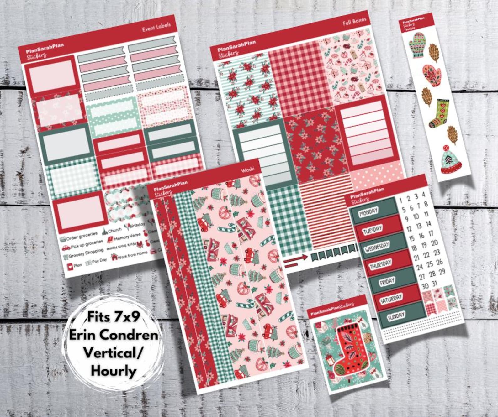 Vertical/hourly HOMESPUN CHRISTMAS Sticker Kit for Erin Condren 7x9 ...