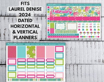 February Bouquet Monthly Sticker Kit for Laurel Denise 2024 Dated Horizontal and Vertical Planner Month View