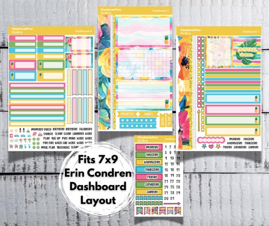 EC Dashboard TROPICAL DREAM Weekly Sticker Kit for Erin Condren 7x9 ...