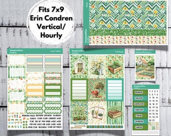 Vertical/Hourly SUMMER GARDEN Sticker Kit for Erin Condren 7x9 LifePlanner