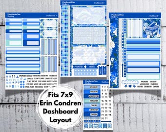 E C Dashboard LYRICAL LAPIS LAZULI Weekly Sticker Kit for Erin Condren 7x9 LifePlanner