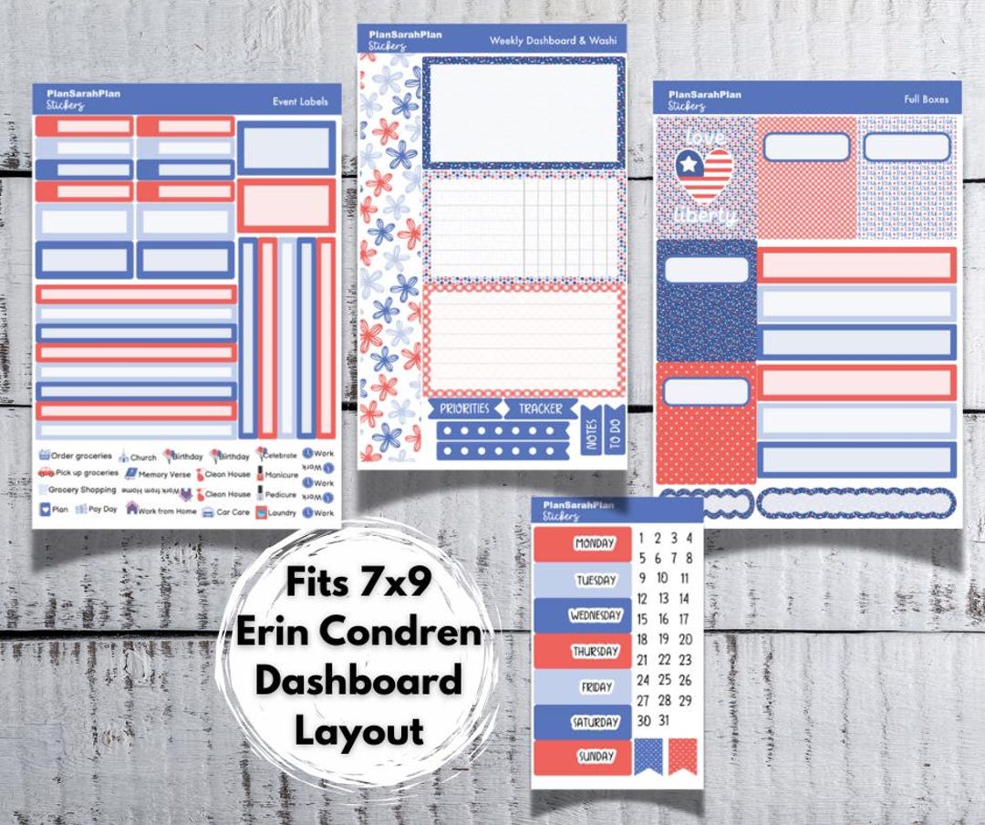 EC Dashboard LIBERTY Weekly Sticker Kit for Erin Condren 7x9 ...