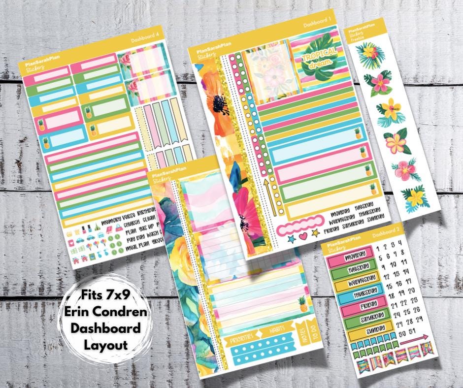 EC Dashboard TROPICAL DREAM Weekly Sticker Kit for Erin Condren 7x9 ...